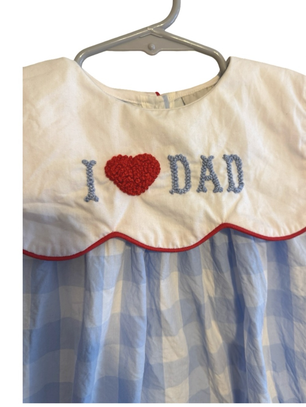 Bambeeni I Love Dad Bubble Romper Blue Buffalo Check French Knot Collar Size 9M - Picture 2 of 5